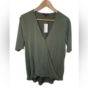 Banana Republic Faux Wrap Blouse Bubble Hem Olive Green Size Medium NWT